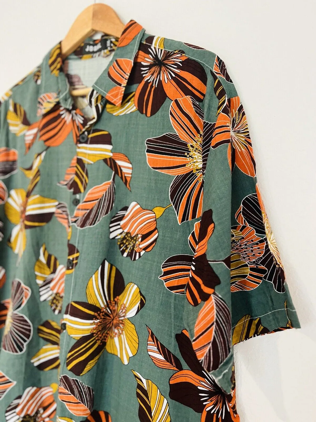 JOGAL Floral Cotton Viscose Hawaiian Shirt Sz 2XL Green Resort Travel Summer