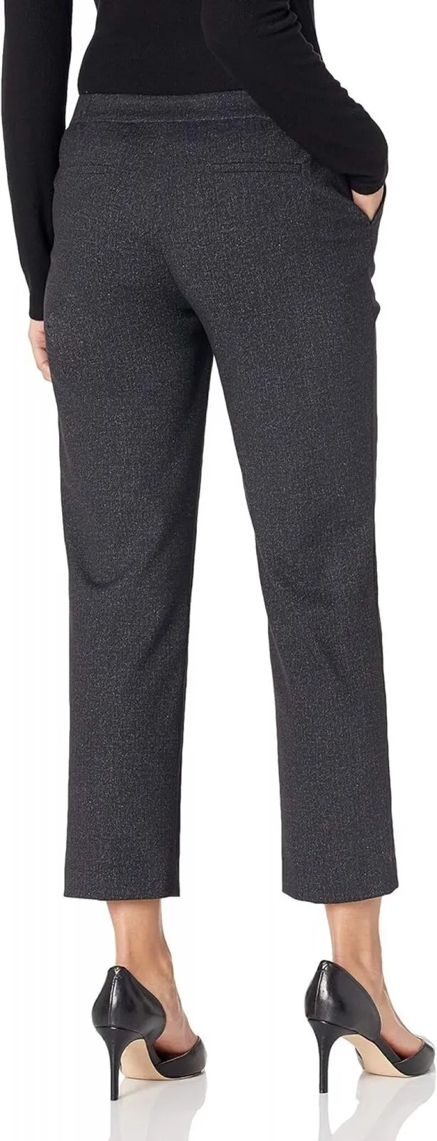 Kasper Women's Petite Elastic Back Pant 10788577 Charcoal Gray Black 10P
