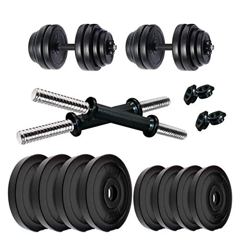 Kore PVC-Dm 16 Home Gym Dumbbells Kit (20 Kg, 3Kg X 4 Plates   2Kg X 4 Plates), Black