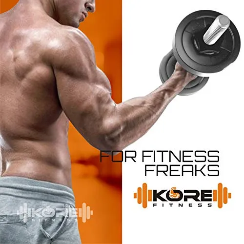 Kore PVC-Dm 16 Home Gym Dumbbells Kit (20 Kg, 3Kg X 4 Plates   2Kg X 4 Plates), Black