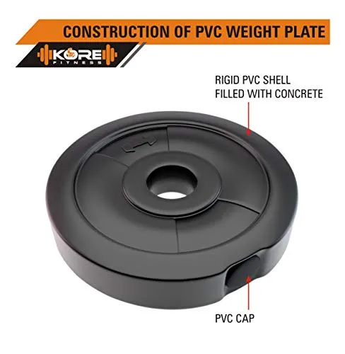 Kore PVC-Dm 16 Home Gym Dumbbells Kit (20 Kg, 3Kg X 4 Plates   2Kg X 4 Plates), Black