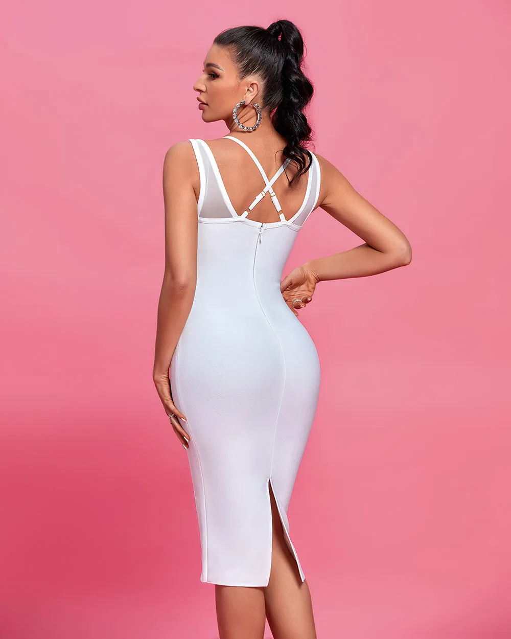 Lace-up Striped Midi Bandage Dress