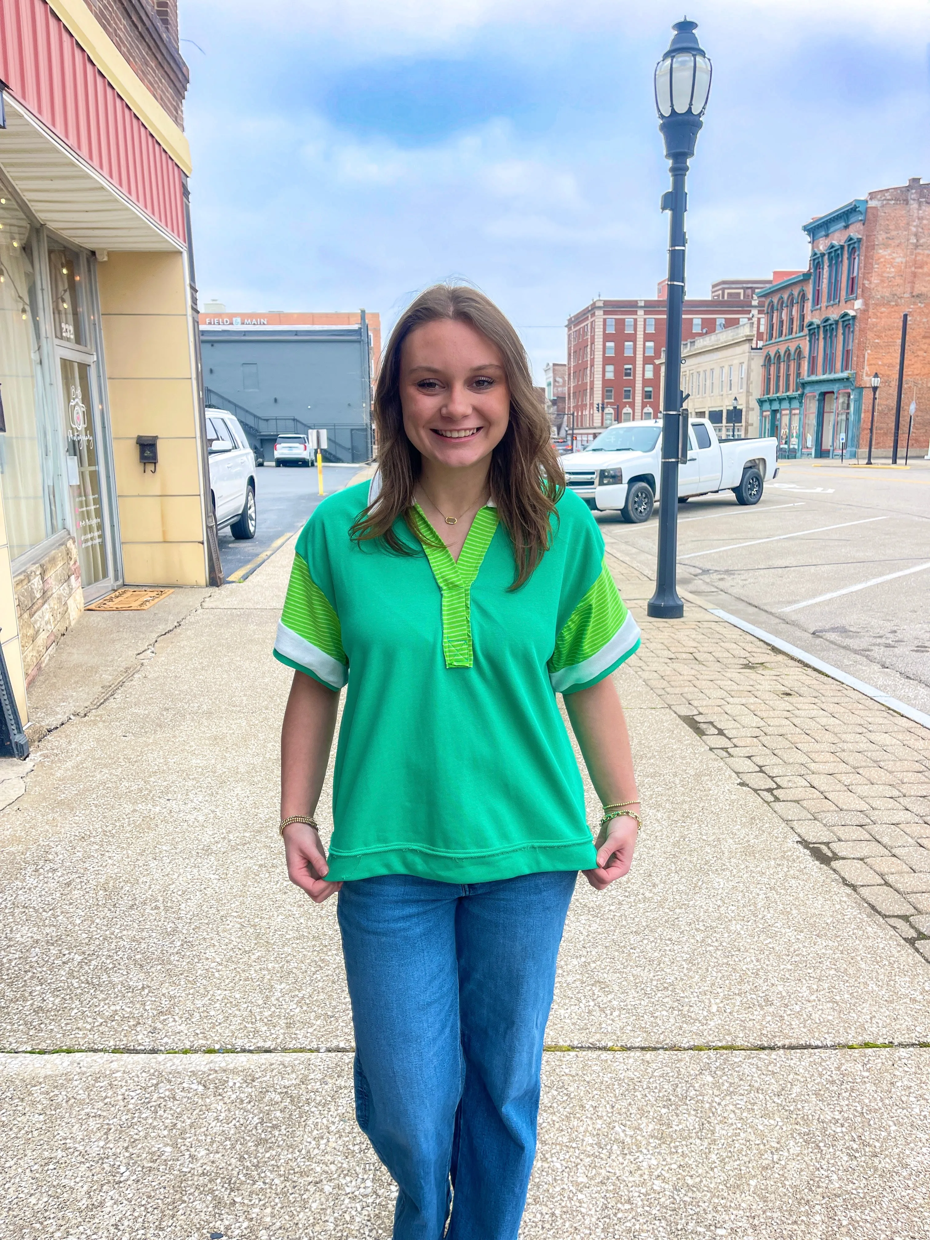 Ladies Green Collared Top