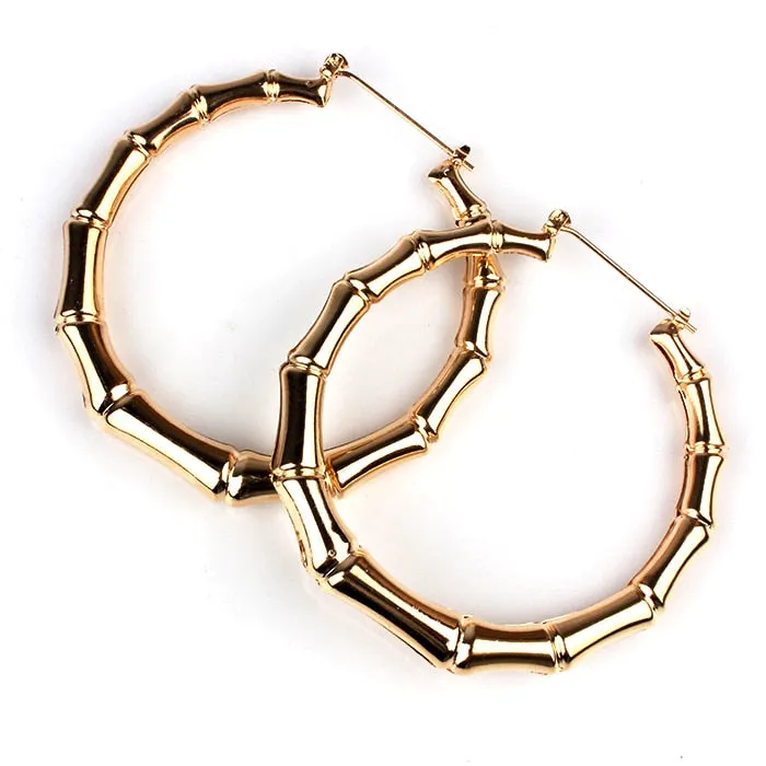 Ladies Trendy Classic Fashion Large Bamboo Hoop Earrings
