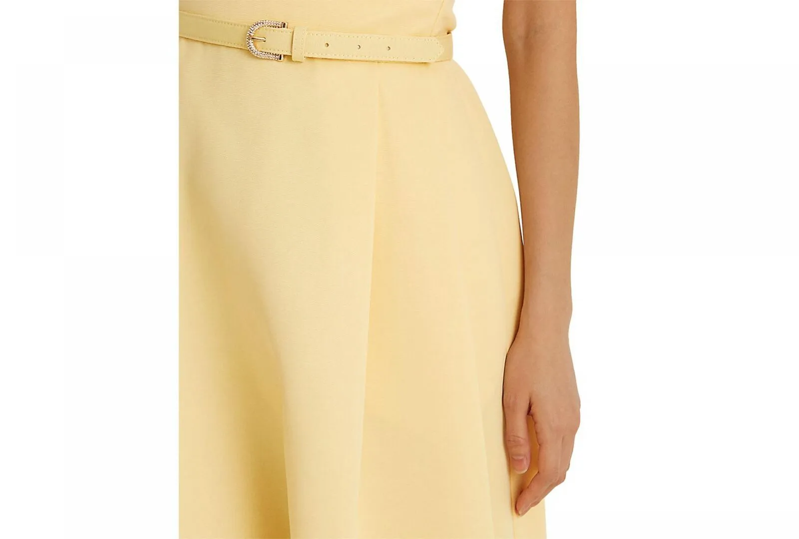 Lauren Ralph Lauren Pleated Belted Midi Party Fit   Flare Dress Yellow  Bloom 12