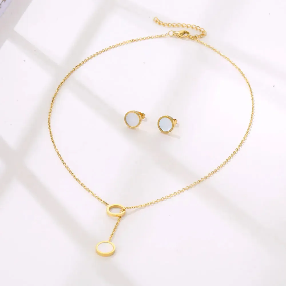 Light Luxury Elegant Delicate Geometry Pendant Charm Chain Korean Fashion Necklace For Women Stainless Steel Jewelry Set