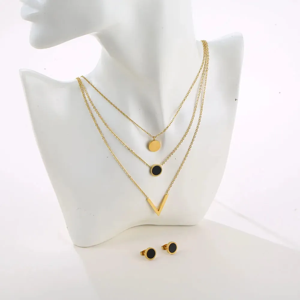 Light Luxury Elegant Delicate Geometry Pendant Charm Chain Korean Fashion Necklace For Women Stainless Steel Jewelry Set