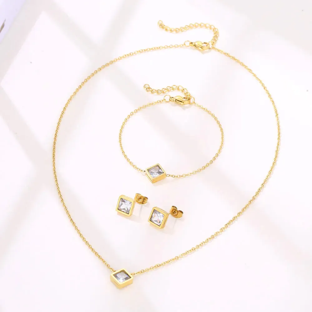 Light Luxury Elegant Delicate Geometry Pendant Charm Chain Korean Fashion Necklace For Women Stainless Steel Jewelry Set