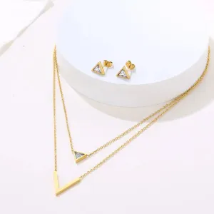 Light Luxury Elegant Delicate Geometry Pendant Charm Chain Korean Fashion Necklace For Women Stainless Steel Jewelry Set