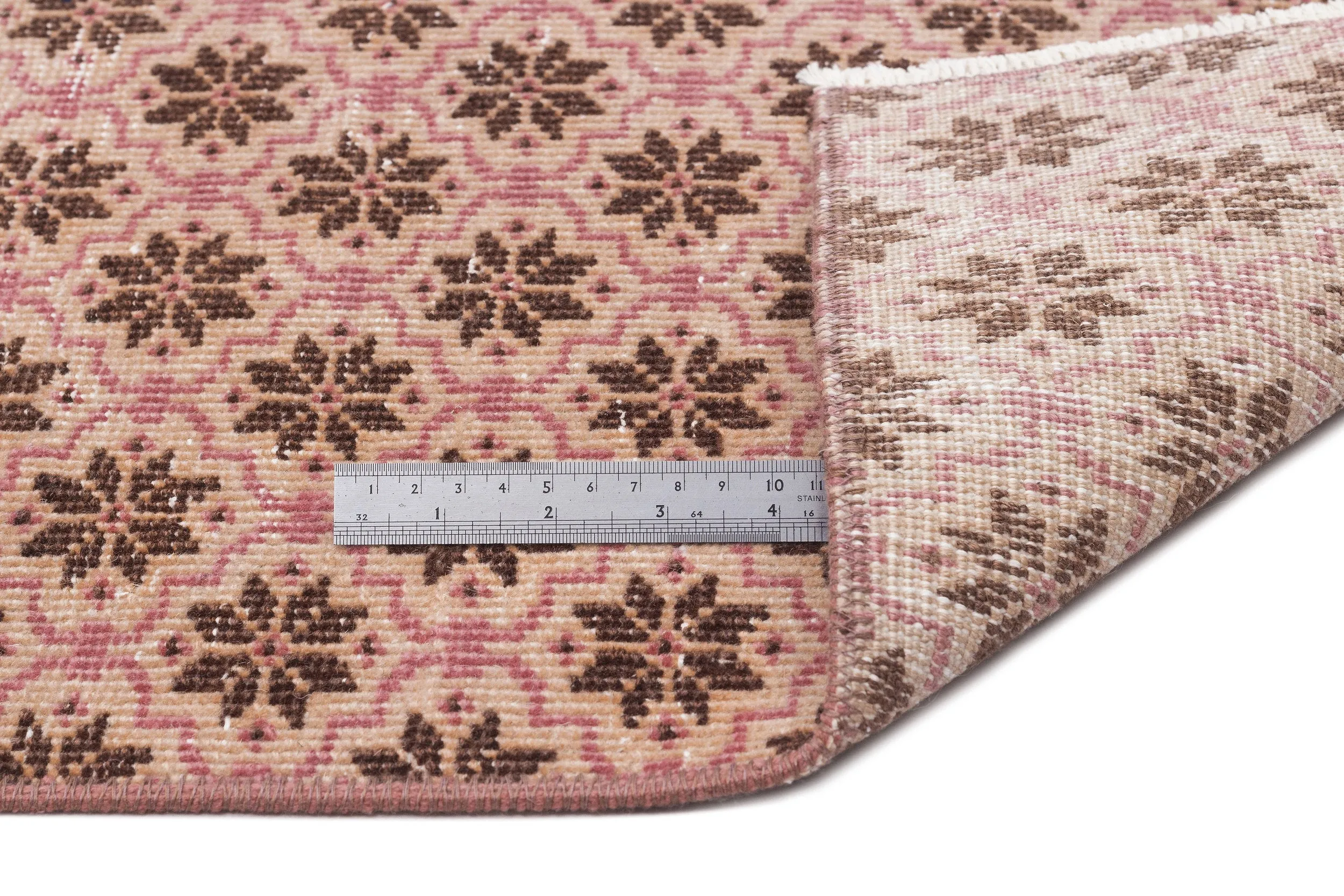 Light Pink Over Dyed Rug | Retro Rug | Turkish Rug | Hand Weaving Rug  | Bedroom Rug | Wool Rug | Vintage Rug | Patterned Rug | Striped Rug | Naturel Rug | Office Rug | Boho Rug I 5'10'' x 9'9'' ft 178 x 298 cm