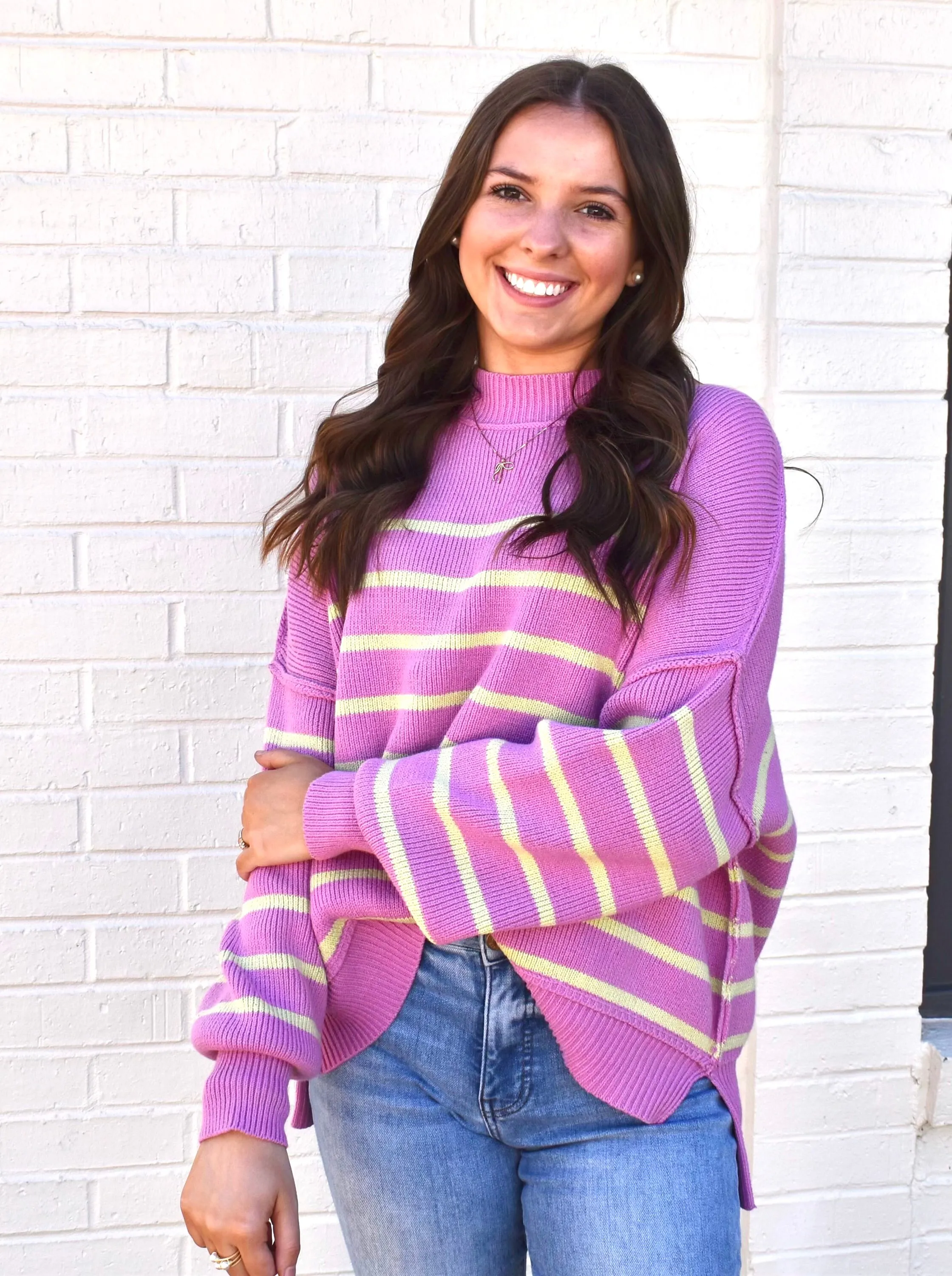 Lilac & Lime Stripe Drop Shoulder Sweater..