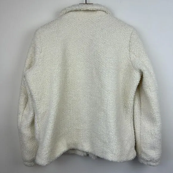 Loft Teddy Coat Jacket Womens Large Cream Boucle Faux Fur Zip Pockets Ladies New