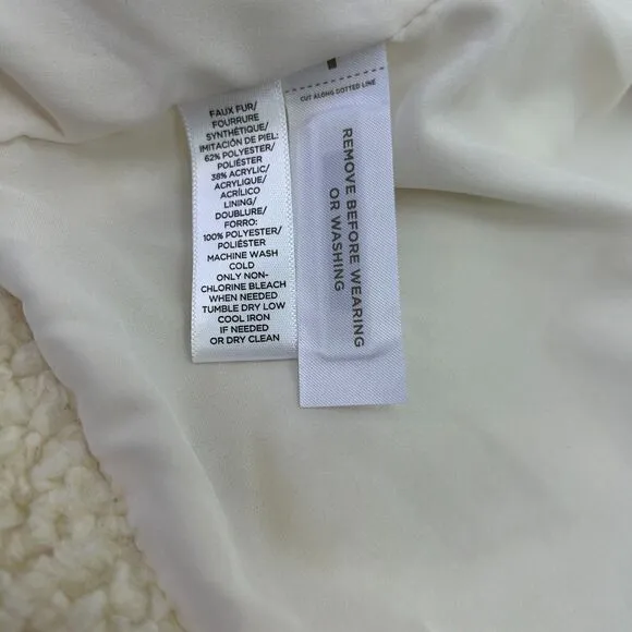 Loft Teddy Coat Jacket Womens Large Cream Boucle Faux Fur Zip Pockets Ladies New