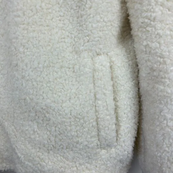 Loft Teddy Coat Jacket Womens Large Cream Boucle Faux Fur Zip Pockets Ladies New