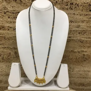 Long Mangalsutra Designs Gold Plated Latest 5 Lakshmi (Laxmi) Coin Pendant Double Line Mangalsutra