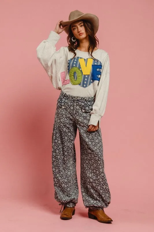 LOVE Heart Patch Slit French Terry Sweatshirt
