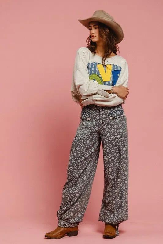 LOVE Heart Patch Slit French Terry Sweatshirt