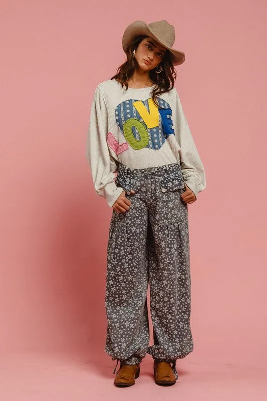 LOVE Heart Patch Slit French Terry Sweatshirt