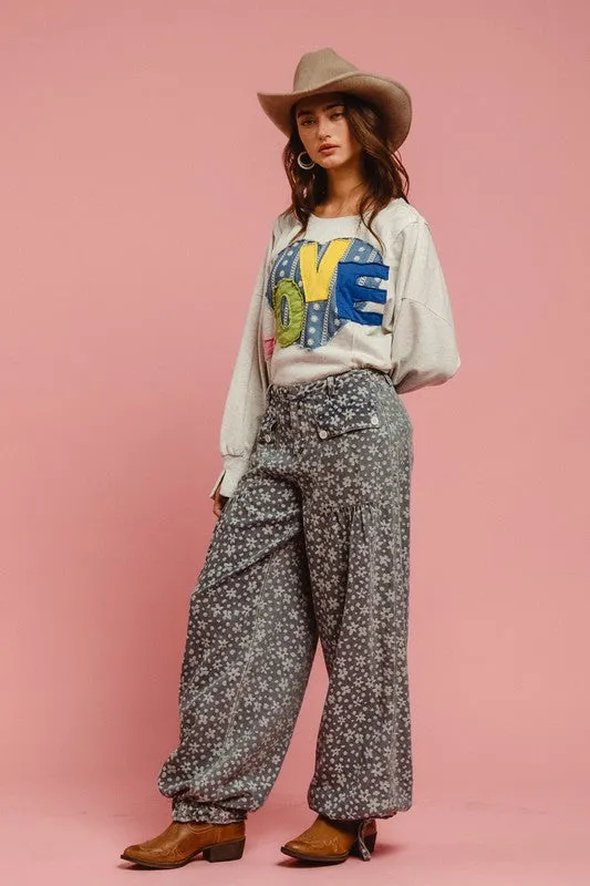 LOVE Heart Patch Slit French Terry Sweatshirt