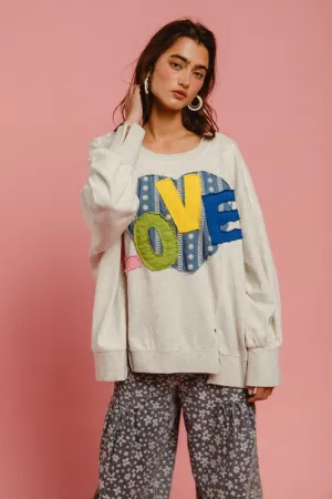 LOVE Heart Patch Slit French Terry Sweatshirt