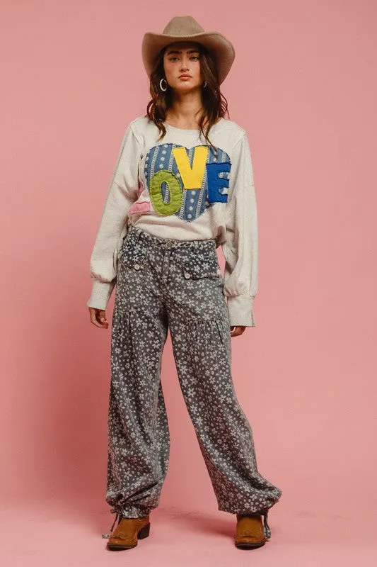LOVE Heart Patch Slit French Terry Sweatshirt