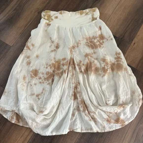 LUNA LUZ Sz L Swivel Hemline  Draped Linen Tie Dye Pull on Midi Skirt Lagenlook