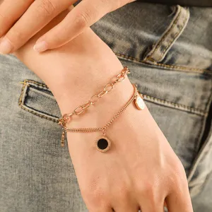 Luxury Stainless Steel Multilayer Chain Bracelet Exquisite Black White Shell Roman Digital Disc Pendant Bracelet for Women