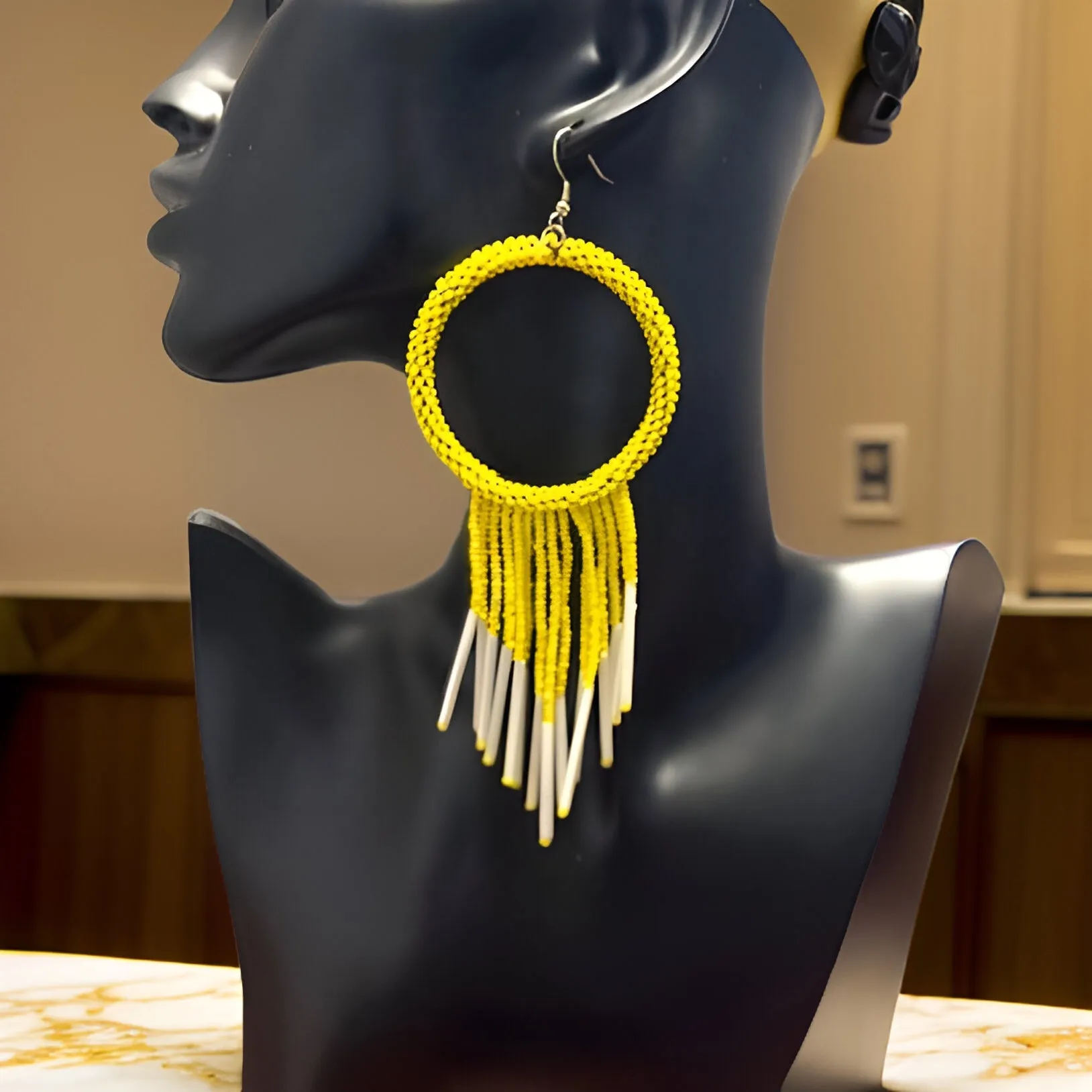Maasai Style Beaded Hoop Tasseled Earrings
