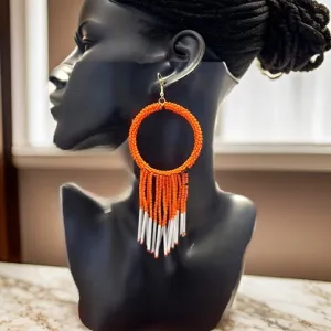 Maasai Style Beaded Hoop Tasseled Earrings