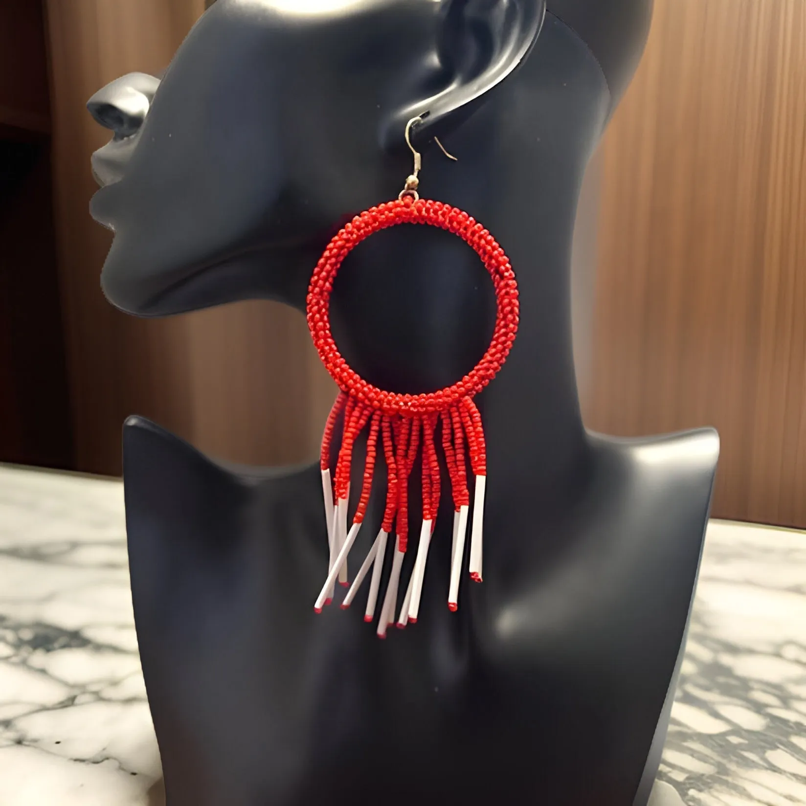 Maasai Style Beaded Hoop Tasseled Earrings