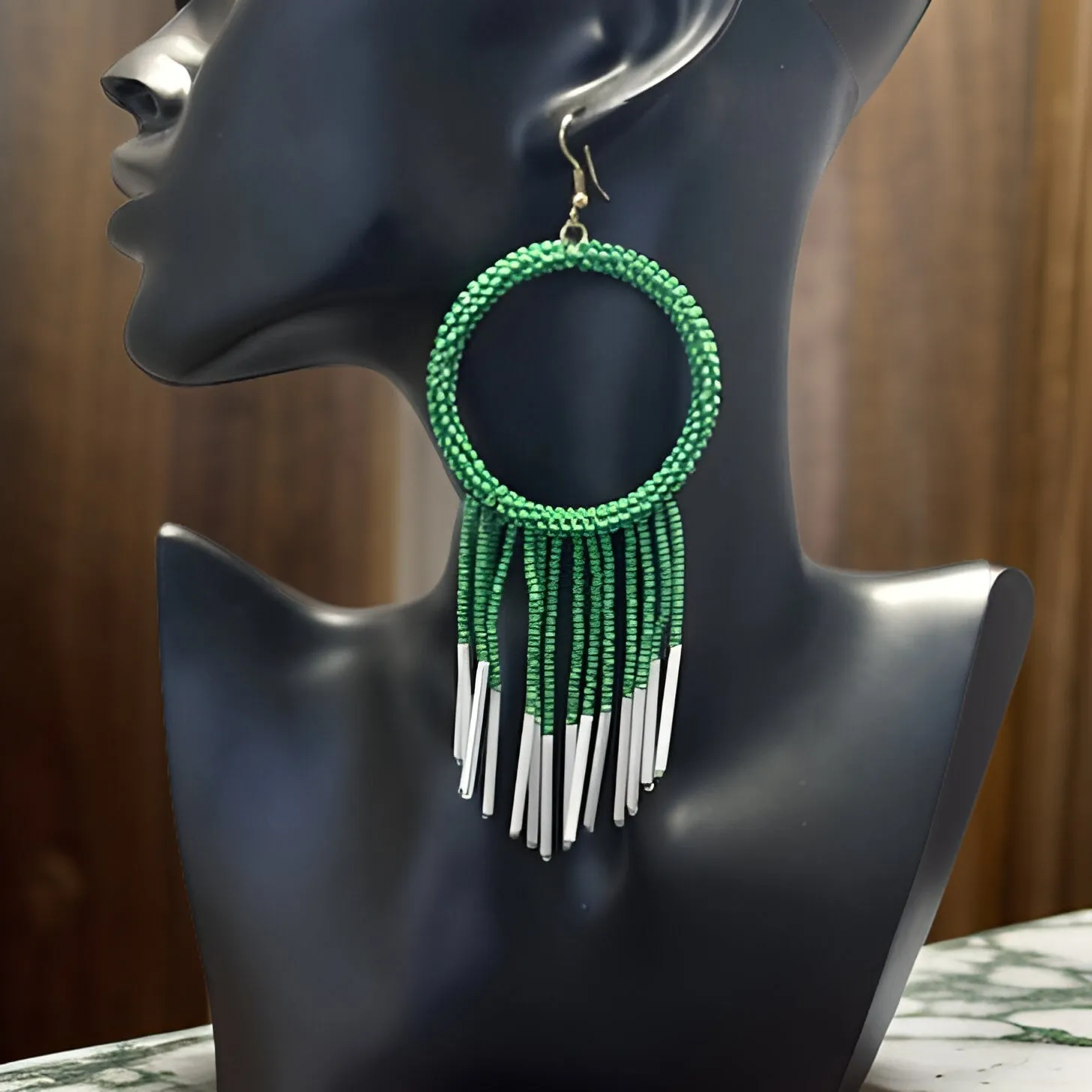 Maasai Style Beaded Hoop Tasseled Earrings