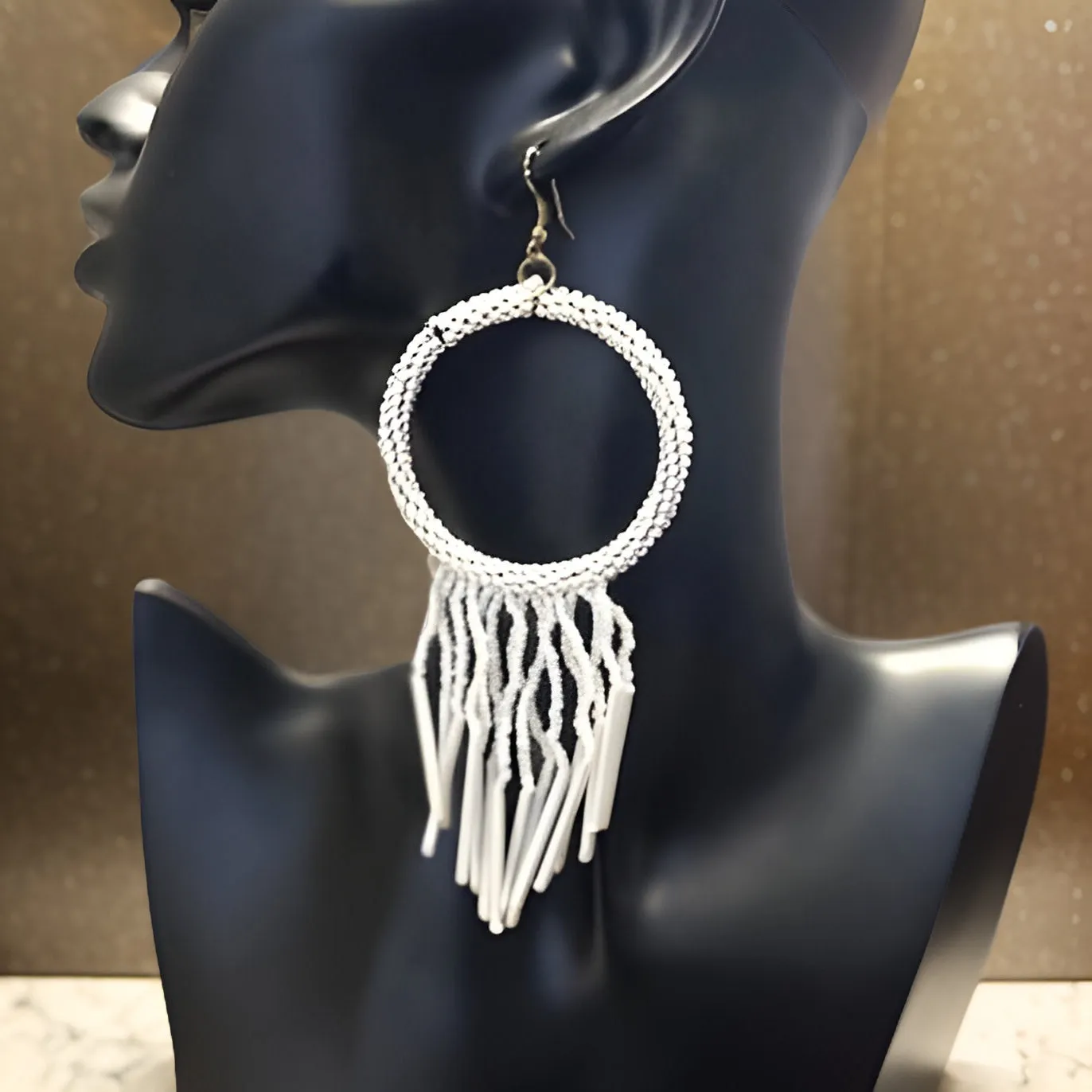Maasai Style Beaded Hoop Tasseled Earrings
