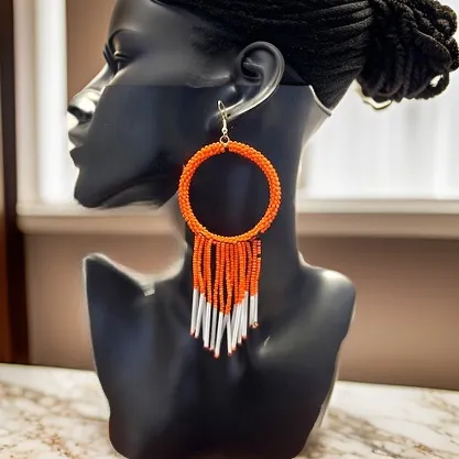 Maasai Style Beaded Hoop Tasseled Earrings