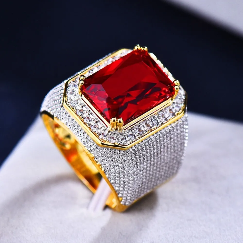 Magnifique bague Bijoux Or Jaune et pierre zircon / bague homme femme luxueuse