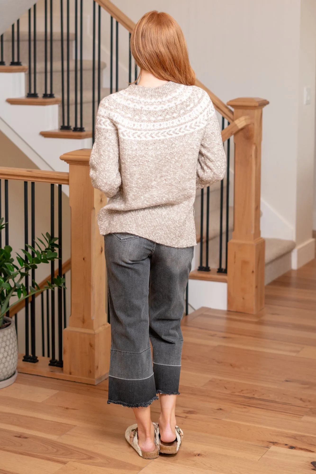 Marled Fairisle Pull Over Sweater - Oatmeal