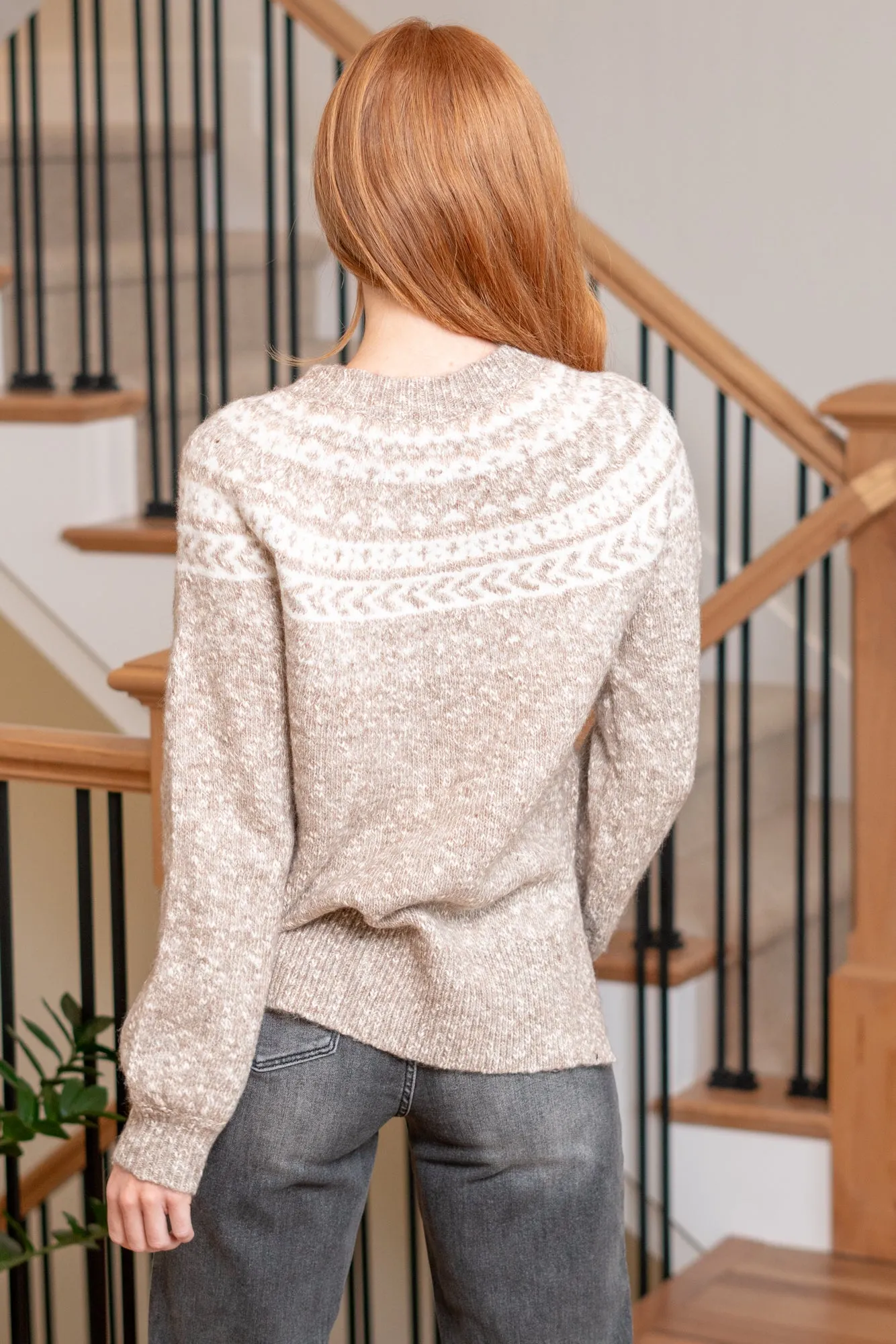 Marled Fairisle Pull Over Sweater - Oatmeal