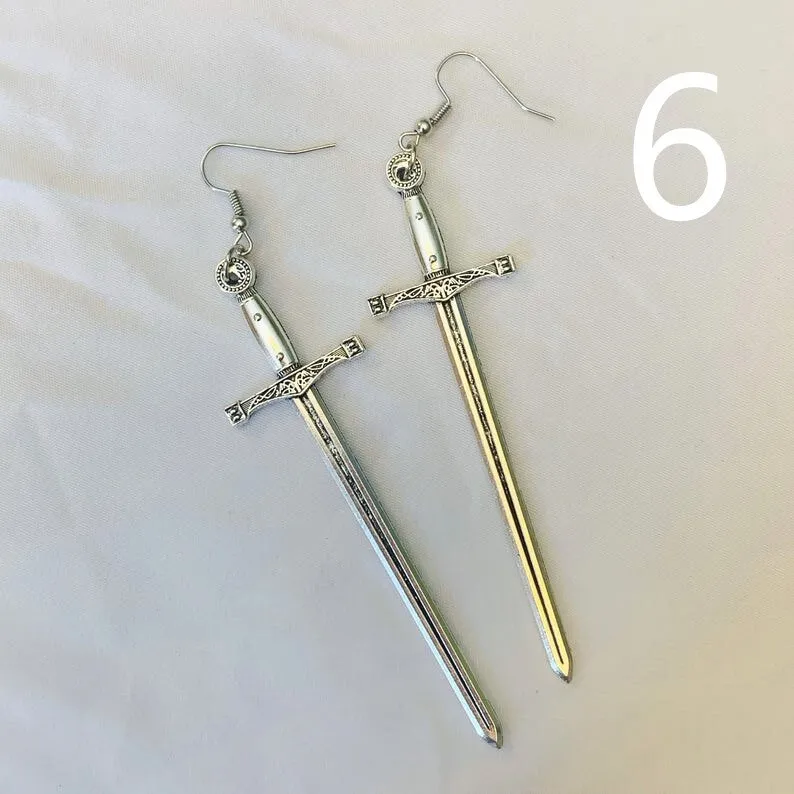 Medieval Worship Sword Earrings Witch or Pagan Alternative Goth  Silver Plated Classic Women Fashion Gift Jewelry
