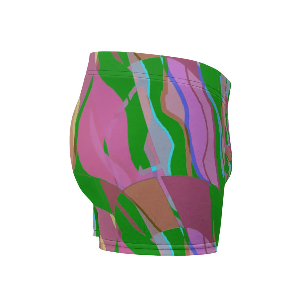 Mens Boxer Briefs | Green Pattern | Retro Distorted Victorian Style
