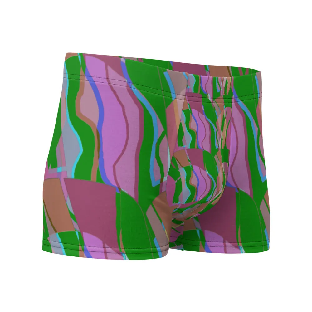 Mens Boxer Briefs | Green Pattern | Retro Distorted Victorian Style