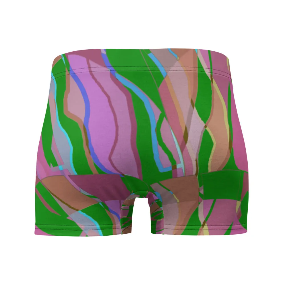 Mens Boxer Briefs | Green Pattern | Retro Distorted Victorian Style