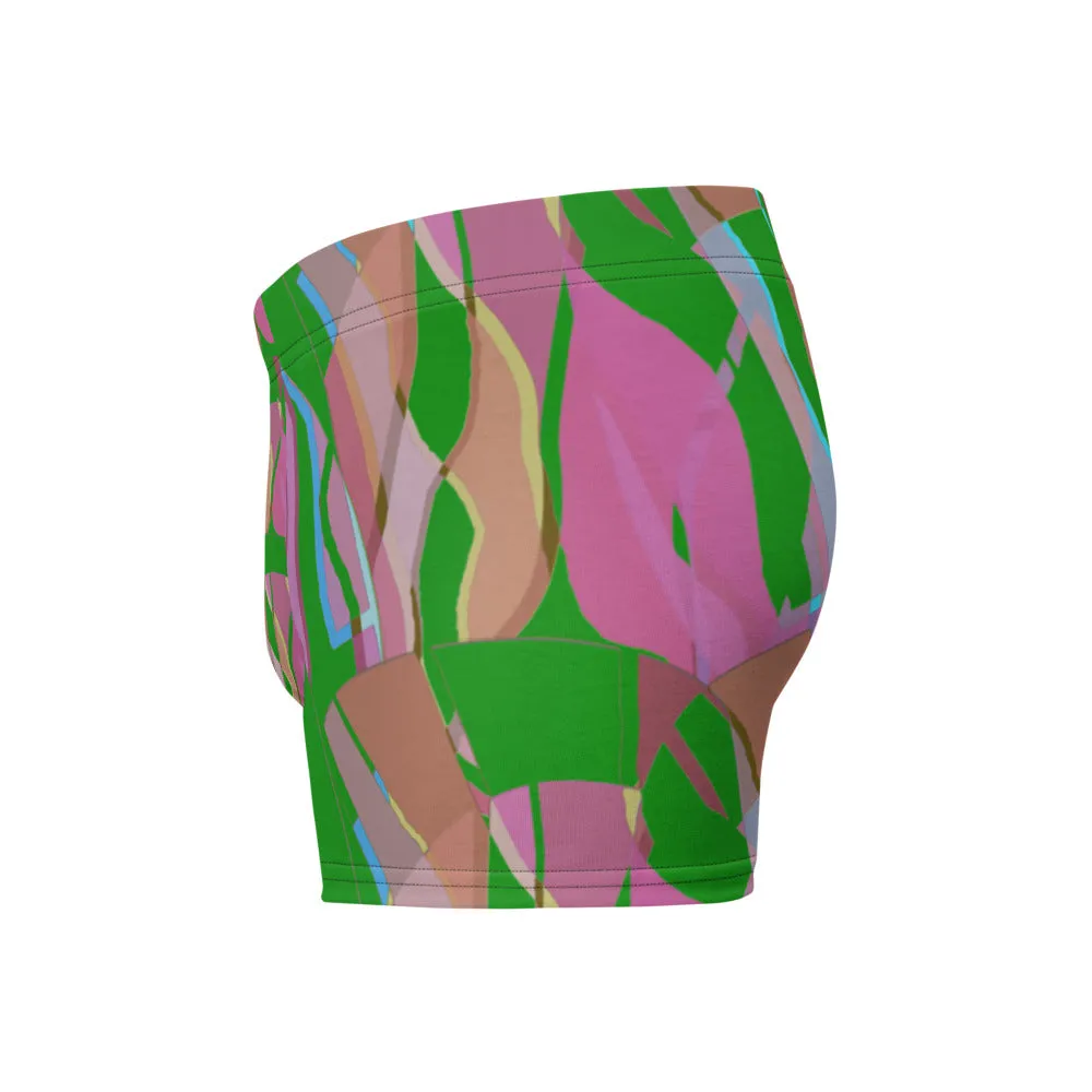 Mens Boxer Briefs | Green Pattern | Retro Distorted Victorian Style