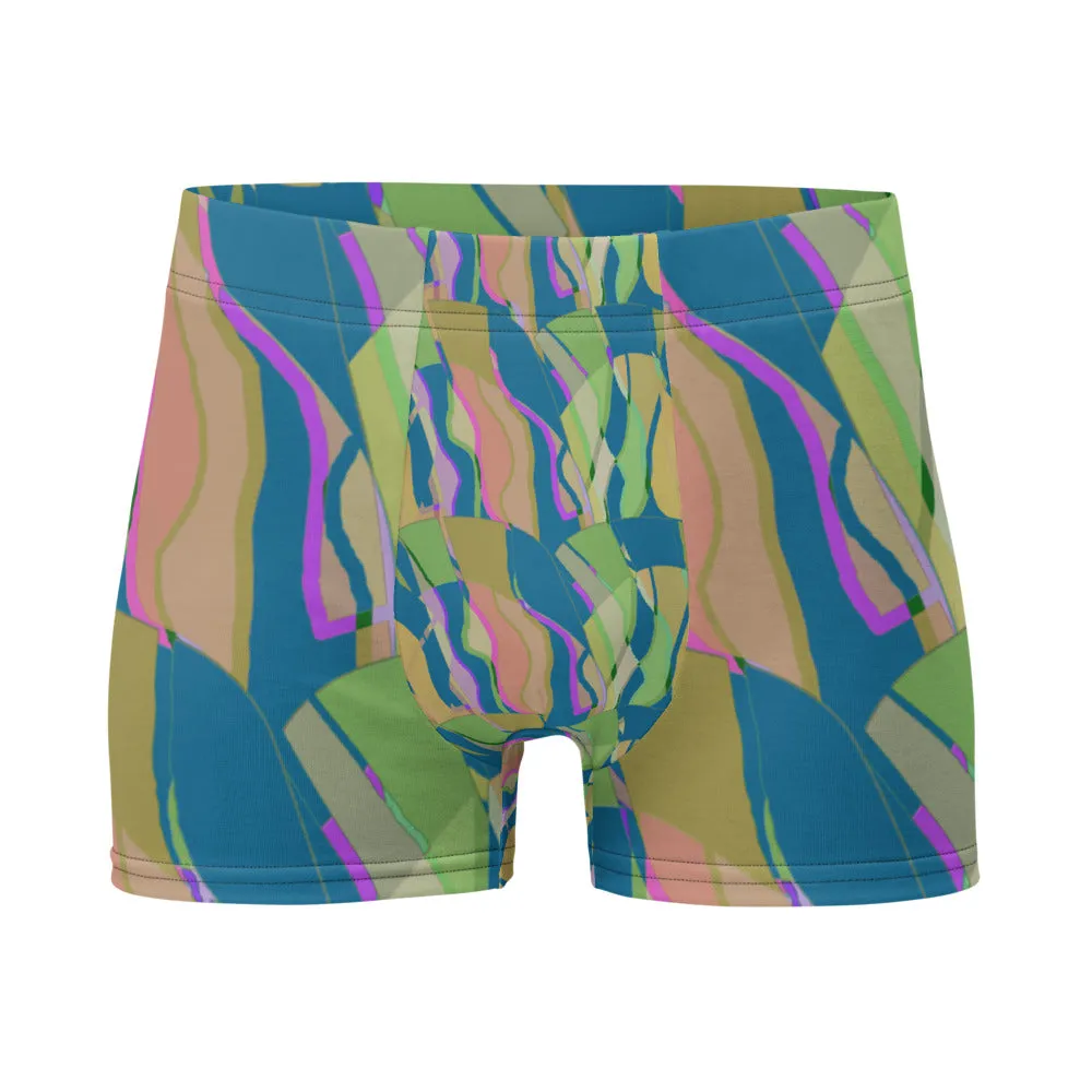 Mens Boxer Briefs | Teal Pattern | Retro Distorted Victorian Style