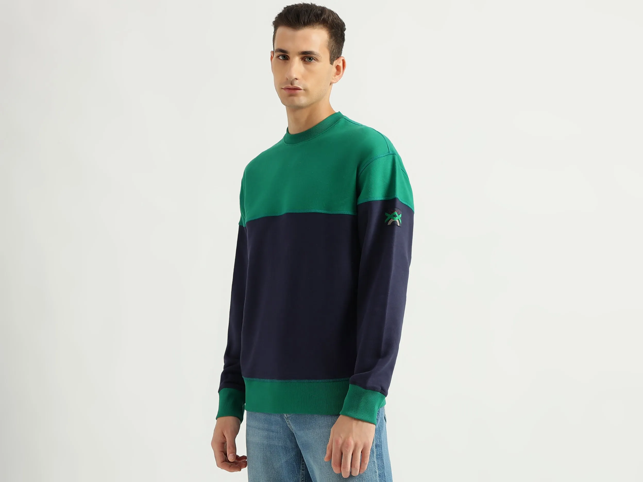 Men's Boxy Fit Round Neck Color Block Sweatshirt