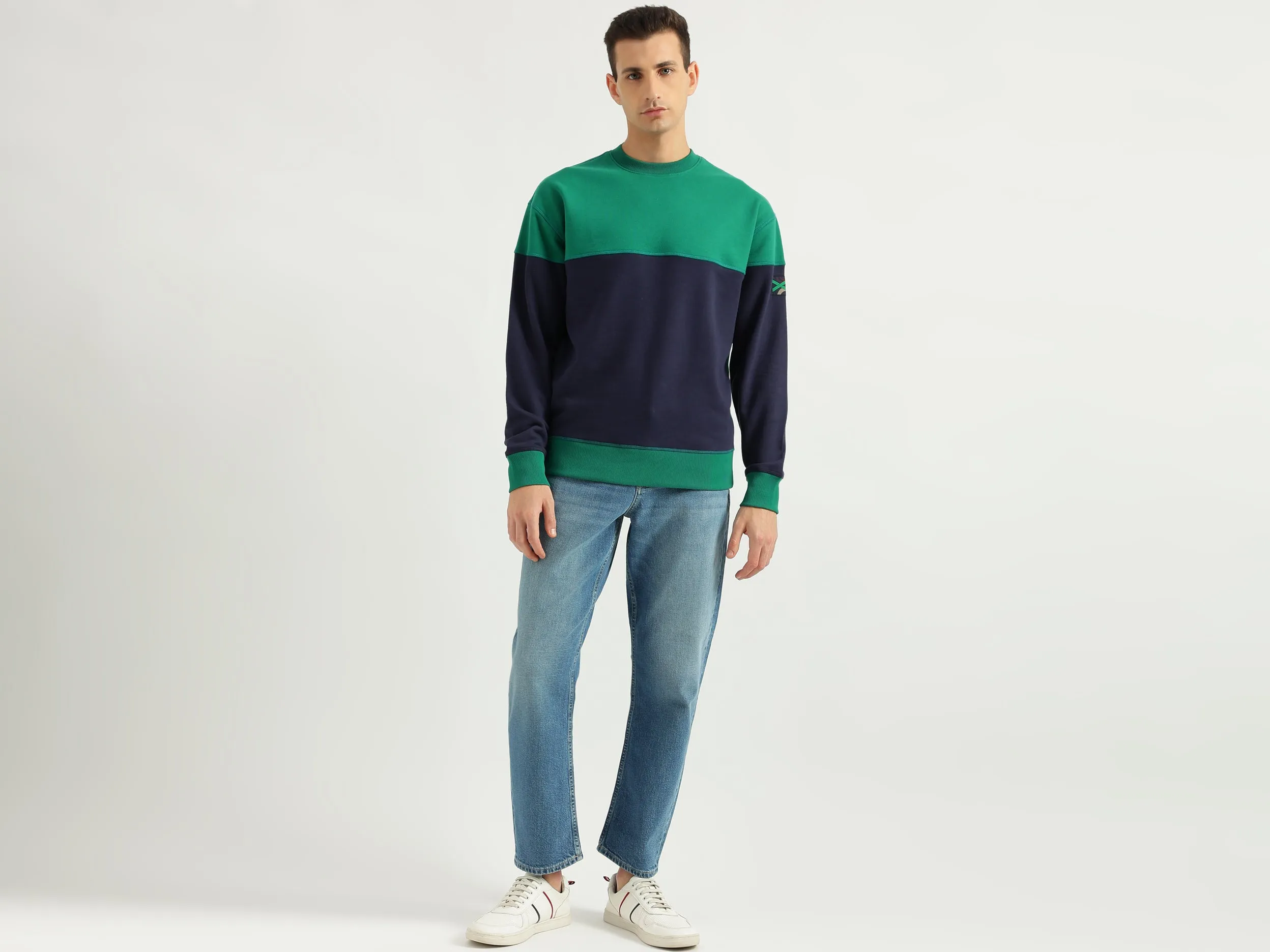 Men's Boxy Fit Round Neck Color Block Sweatshirt