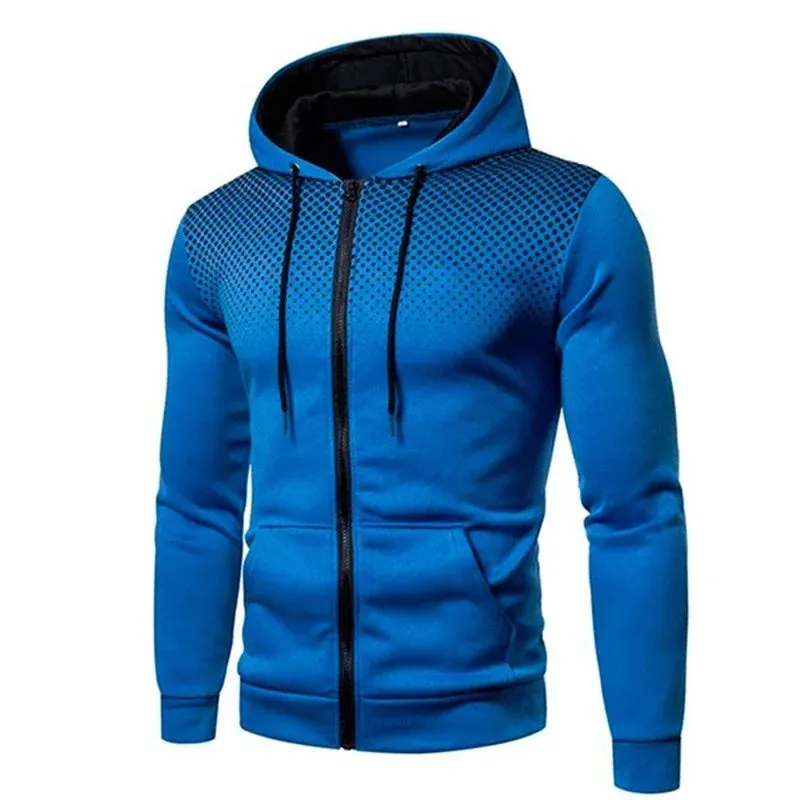 Men's Polka Dot Print Zip-Up Hoodie - Stylish and Functional Sweatshirt with Graphic Zipper Pocket