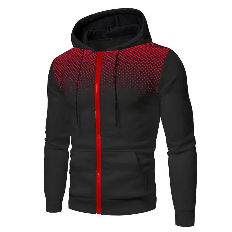 Men's Polka Dot Print Zip-Up Hoodie - Stylish and Functional Sweatshirt with Graphic Zipper Pocket