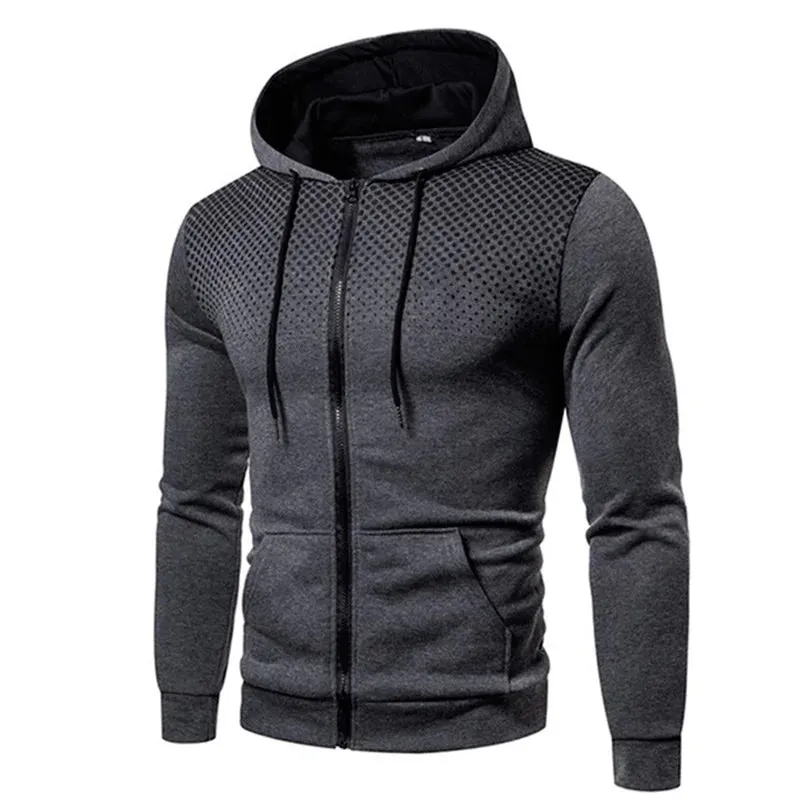 Men's Polka Dot Print Zip-Up Hoodie - Stylish and Functional Sweatshirt with Graphic Zipper Pocket