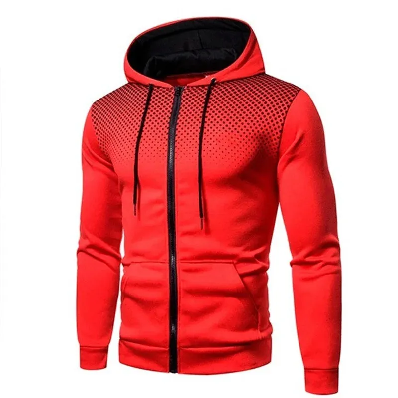 Men's Polka Dot Print Zip-Up Hoodie - Stylish and Functional Sweatshirt with Graphic Zipper Pocket