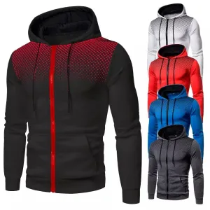 Men's Polka Dot Print Zip-Up Hoodie - Stylish and Functional Sweatshirt with Graphic Zipper Pocket