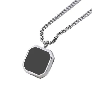 Men’s Stainless Steel Sweater Chain – Silver Square Pendant with Dripping Glue, Fashion Stacking Necklace